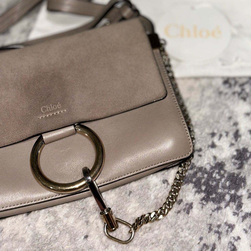 Suede Calfskin Small Faye Shoulder Bag Motty Grey